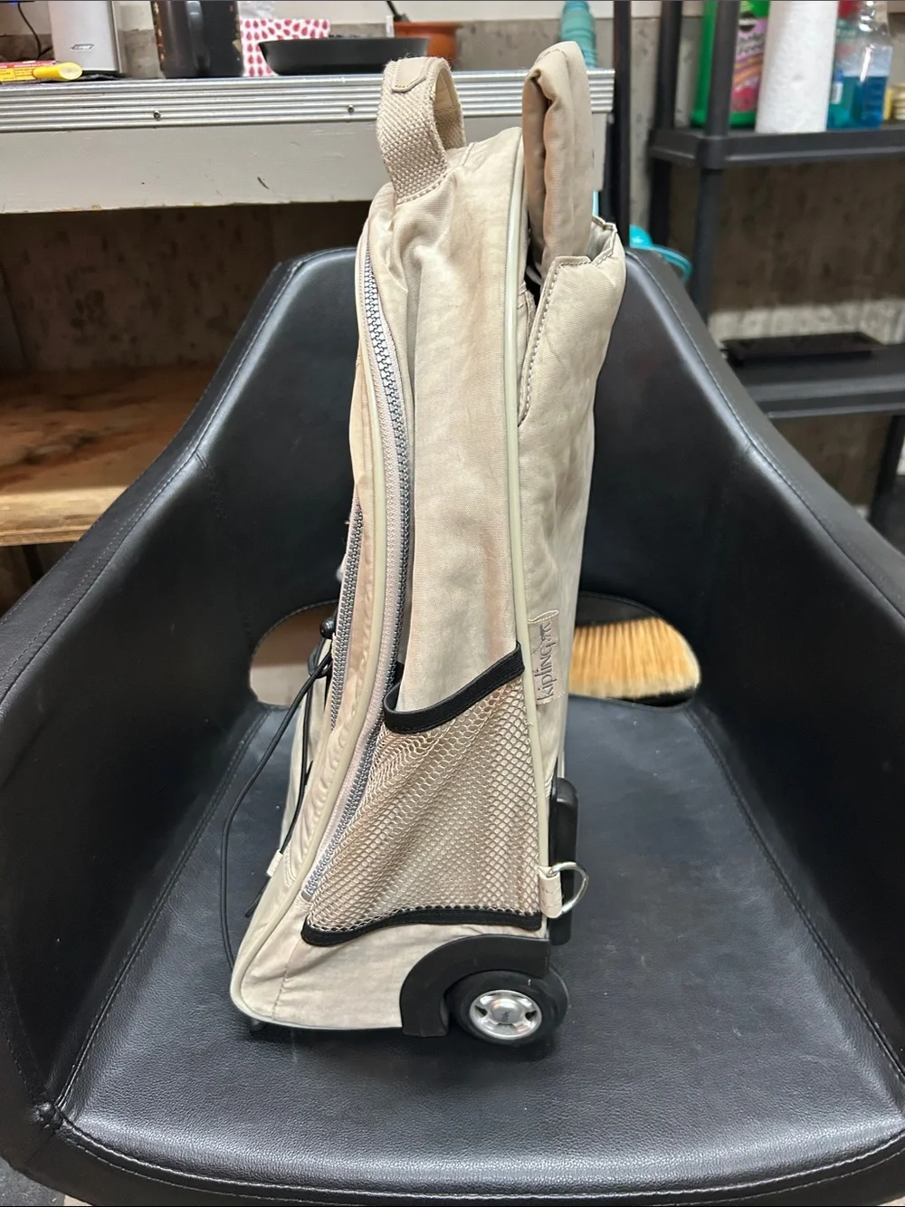 Kipling Sand Beige Canvas Backpack with Black Cord Accents - Picture 2 of 4